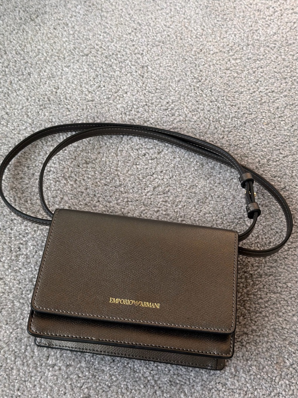 Emporio Armani Black Saffiano Leather Crossbody with Gold Logo